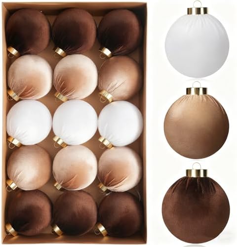 Christmas Tree Ornaments Velvet Balls, 15 Pack 3.15 Inch Shatterproof Neutral Hanging Ornaments for Christmas Xmas Decoration Indoor Holiday Decorations by Unknown