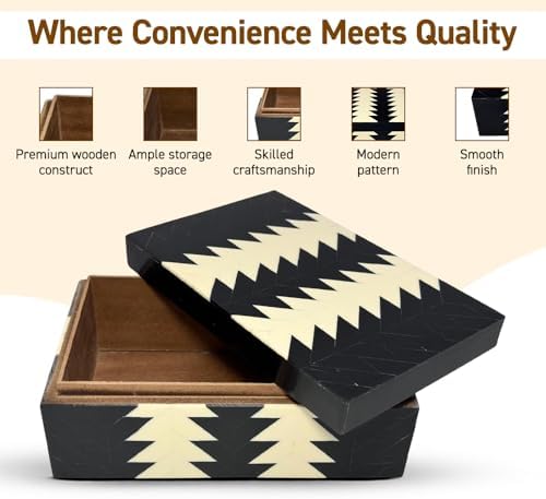 Perilla Home ﻿Home Decor Decorative Storage Wooden Box Small Wooden Organizer Tool Stash Card Craft Trinket Memory Keepsake Jewelry Box for Men and Women, Makalu, Gifts For All, Black & Off White - Image 3