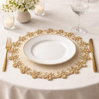 Beaded Placemats for Dining Table Ivory Gold -Set of 2 13 Inches Beaded Placemats Round for Gathering, Thanksgiving - Occasional Decoration and Family Parties Celebrations - Image 6