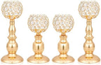 Gold, Set of 4 Crystal Candle Holders Set (11.4" & 8.8") by kehail