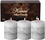 KONNI Layered Pillar Candles Set of 3, 3"x 4" Table Decor Gray by KAMMAK