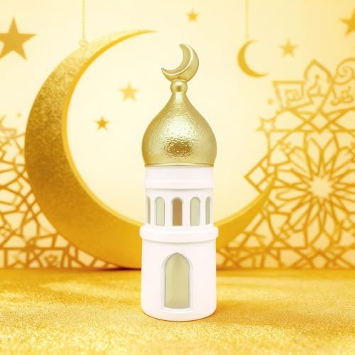 Islamic Decor Resin Mosque Models with Crescent Moon Statues,Gold and White - Image 4
