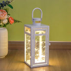 TRIROCKS Decorative Candle Lantern 12'' High Metal Candle Holder with Tempered Glass Perfect for Home Decor Living Room Parties Events Tabletop Indoor Outdoor (White) - Image 6