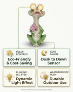 iStatue Solar Frog Garden Statue with Blinking Light-Up Eyes, Resin Outdoor Garden Decor Frog Holding Flowers, Waterproof Animal Figurine for Patio Lawn Yard Porch Balcony (Green) - Image 5