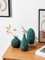 Ceramic Bud Vase Set, Fambe Blue Glazed Finish, Decorative Flower Vases (Blue-Set of 3) - Image 3