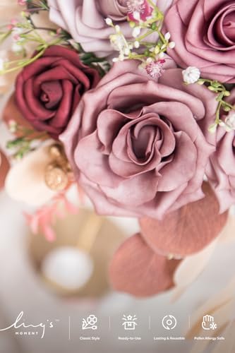 Ling's moment Artificial Pink Wedding Flowers Combo, Dusty Rose, Grand - Image 3