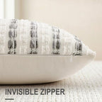 decorUhome Chenille Tufted Stripe Throw Pillow Covers 22x22 Set of 2 Grey - Image 4