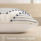 Mecatny Boho Outdoor Throw Pillow Covers 16x16 Set of 2 Navy & Cream White - Image 5