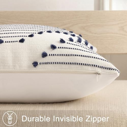 Mecatny Boho Outdoor Throw Pillow Covers 16x16 Set of 2 Navy & Cream White - Image 5