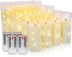 24-Piece Ivory Flameless LED Candles with Remote, Embedded Fairy Lights for Christmas Decor. Battery-Powered with Timer, Safe & Elegant for Cozy Romantic Home, Wedding, Party. by Grcdoyvl