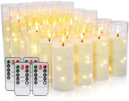 24-Piece Ivory Flameless LED Candles with Remote, Embedded Fairy Lights for Christmas Decor. Battery-Powered with Timer, Safe & Elegant for Cozy Romantic Home, Wedding, Party. by Grcdoyvl