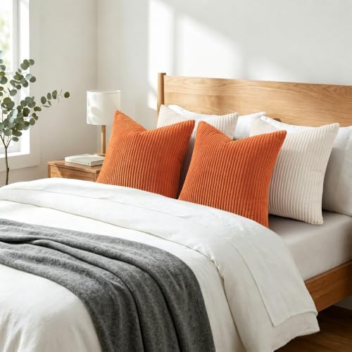 Mecatny Corduroy Fall Throw Pillow Covers 26x26 Set of 2 Burnt Orange - Image 7