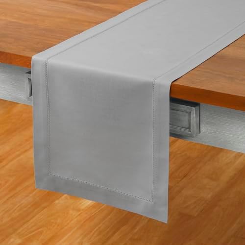 Solino Home Cotton Linen Table Runner Grey Hemstitch, 14 x 144 in - Image 2