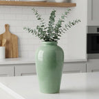Green Ceramic Vase - 11 Inch Tall Modern Flower Vase for Pampas Grass, Pottery Decorative Vase for Centerpieces, Farmhouse Decor, Living Room, Kitchen, Shelf, Table Decor - Image 3