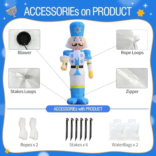 DomKom 8FT Hanukkah Inflatable Outdoor Decorations,Chanukah Blow up Nutcracker Holding Menorah, Build-in Led Light for Party Yard Holiday Decor - Image 4