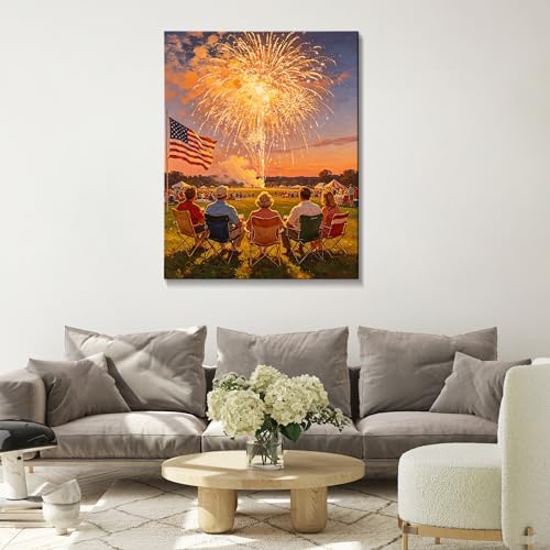 July 4th Patriotic Canvas Wall Art 4th of July USA Decorations American Flag Fireworks Picture Wall Decor Independence Day Home Decor 16x24in - Image 2