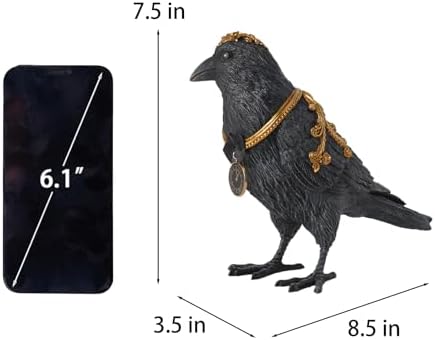 Cynkeyee Gothic Raven Crow Resin Statue - Halloween Decor Figurines 7.5IN - Image 2