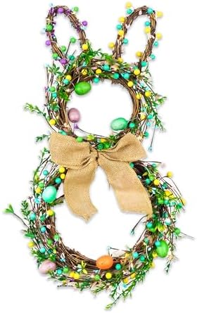 Easter Bunny Wreaths for Front Door with Lights, 24" Easter Green Rabbit Wreaths with Eggs,Twig and Berries,Bowknot, Spring Wreath for Decorations Home Farmhouse Outdoor Indoor Wall Mantel Window - Image 6