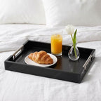 Decorative Serving Tray, Modern Rectangle Wood Tray with Polished Metal Handles, Glossy Finish, 16.5x12 Inch, for Coffee Table, Ottoman (Black) - Image 7
