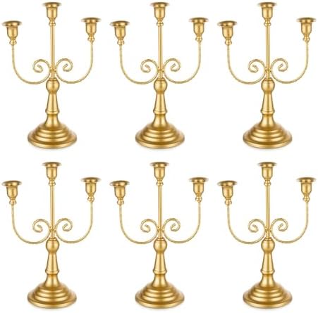 Romadedi Gold 3 Arm 11.8" Candelabra Candle Holders, Set of 6 by ROMADEDI
