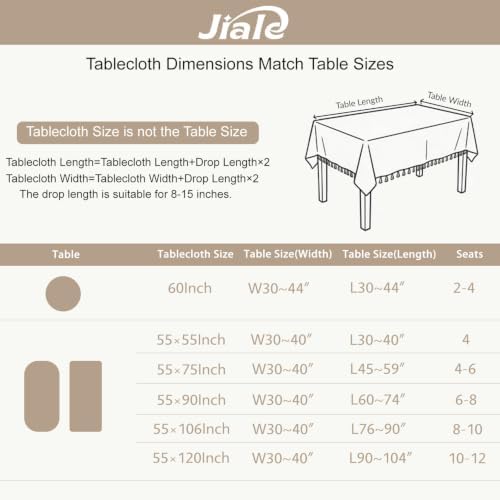 JIALE Gingham Tablecloth Rectangle Cotton Linen Fabric Checkered Table Cloth with Tassel Washable Wrinkle Free Buffalo Plaid Table Cover for Outdoor Party Picnic Kitchen Dining, Beige, 55x120 - Image 2