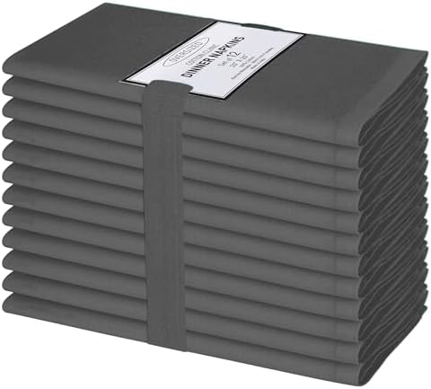 Cotton Clinic Cloth Dinner Napkins Set of 12 - Perfect Everyday Use Table Napkins - Soft Durable Washable - Ideal for Party Wedding Christmas Easter -20x20 inch Dark Grey by CottonClinic