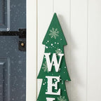 Glitzhome 42" H Wooden Welcome Christmas Tree Porch Sign with Berries Wreath Vertical Porch Sign in Xmas Tree Shape Farmhouse Hanging Sign Decorations for Front Door Wall Display - Image 4