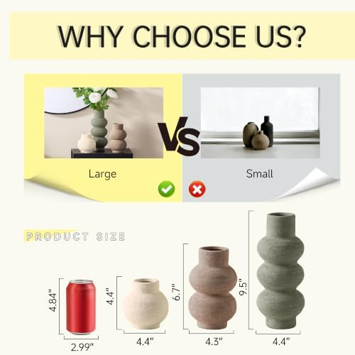 Ceramic Vase Home Table Decor - Flower Vase Set of 3 Living Room Kitchen Decorations Farmhouse Modern Rustic Vases Decorative Centerpiece for Shelf Bedroom Office Bathroom Dining Coffee Desk - Image 3