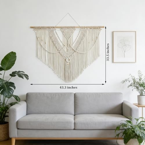 LISRRZHEN Large Macrame Wall Hanging - Boho Nordic Geometric Woven Tapestry, Handcrafted Cotton Wall Decor for Living Room Bedroom Entryway Apartment - Image 2