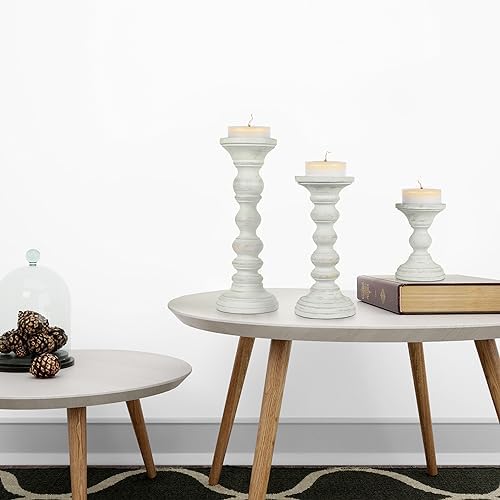 Mela Artisans Willow Mango Wood Candle Holders - Cool Grey, Set of 3 - Image 4