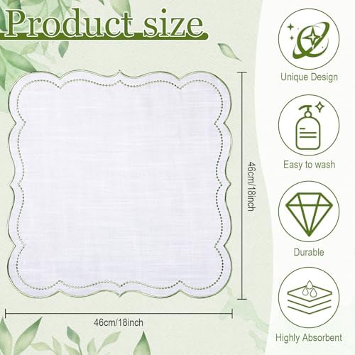 Hahafelt 24 Set Scalloped Cloth Napkins, Embroidery Polyester, Sage Green - Image 2