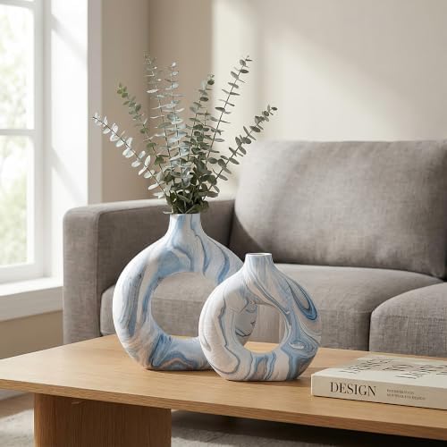Handcrafted Marble Donut Vase Set of 2, Water-Tight Boho Snuggle Vase - Image 5