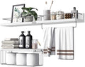 PopiShelves Bathroom Shelves Over Toilet for Wall, Floating Shelves with Storage Basket Paper Holer for Kitchen Living Room, Bedroom & Classroom, Set of 3 (White and Grey) by Unknown