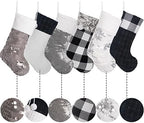 LUBOT 4 Pack Christmas Stockings Large Family Xmas Stocking Black White Gray Contrast Match Flannel Plaid Plush Sequins Hanging for Decorations Holiday - Image 3