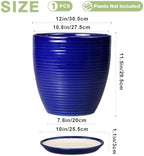 Ceramic Planter Pot - 12 Inch Pot for Plants Large Indoor Plant Pot with Drainage Hole and Saucer Fluted Round Planter for Outdoor Plants Flower Pot for Home Garden Blue - Image 3