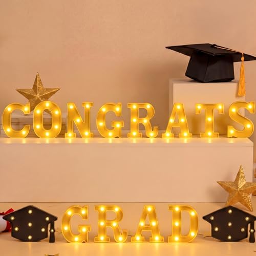 Honoson 14 Pcs Congrats Grad Lights up Sign with 2 Cap Lights Party - Image 2