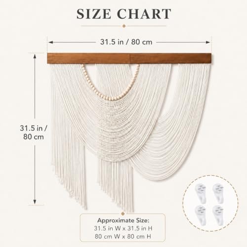 Large Macrame Wall Hanging, 31.5 x 31.5 Inch Boho Wall Decor Tapestry，Beige - Image 3
