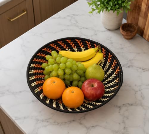Handwoven African Basket Bowl for Fruits Wall Decor 10in diameter - Image 4