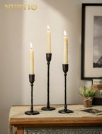 NUPTIO Cast Iron Candlestick Holders: Black Candle Stick Holder Set of 3 - Image 4