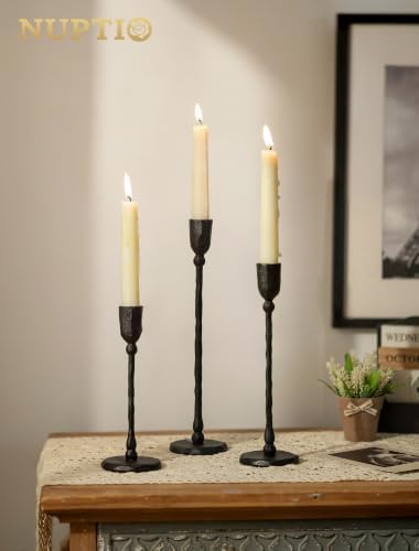 NUPTIO Cast Iron Candlestick Holders: Black Candle Stick Holder Set of 3 - Image 4