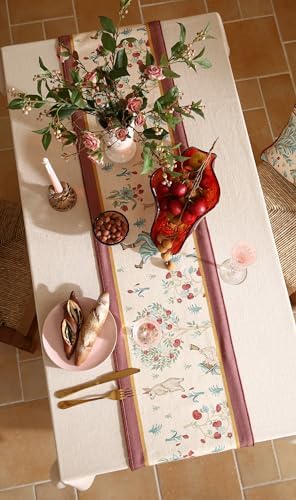 patdrea Designer Idyll Linen Table Runner, Vintage Beige Farmhouse with Ancient Spring Figure and Fruit Trees Pattern Table Mat, Decoration for Kitchen Dining Banquet Christmas ,12"*87" - Image 6