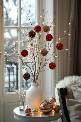 24PCS Velvet Christmas Ball Ornaments Set, 2.36" Shatterproof Baubles for Christmas Tree Decorations, Gold-Lined Hanging Baubles with Velvet Finish for Thanksgiving Holiday Party Décor, Multicolour - Image 5