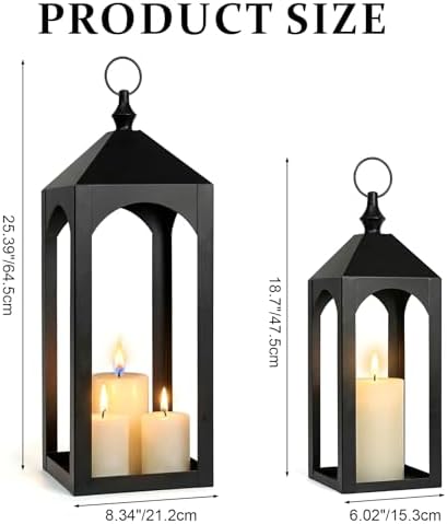 23 Inch Black Metal Outdoor Lantern with Hanging Ring Modern - Image 3