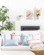 Hofdeco Premium Coastal Patio Indoor Outdoor Throw Pillow Cover Only, 20"x20" Water Repellent for Backyard, Couch, Baby Blue Embroidered Stripes with Tassels - Image 3