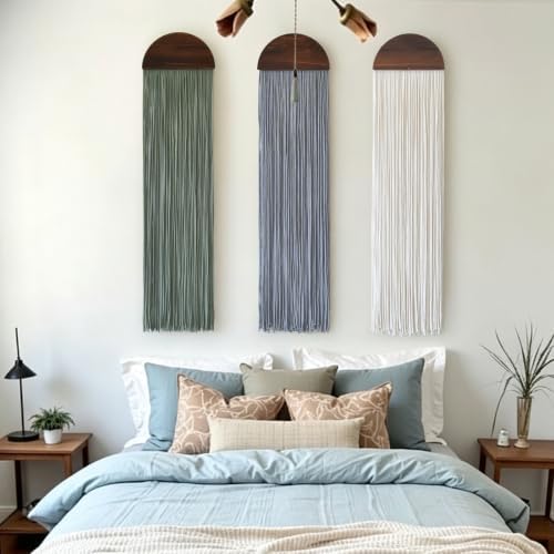 3pcs Macrame Wall Hanging Wood Arch Tassel Wall Decor 10" W*40" L - Image 4