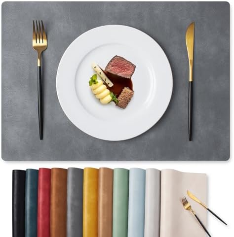 MOSAYT Vinyl Faux Leather Placemats, Set of 6, Grey by MOSAYT