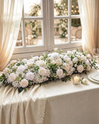 36inch Aisle Flower Garland with Chiffon Sheer Drape, White Rose and Hydrangea, Artificial Flowers for Wedding Arch, Backdrop, Reception Table Decor - Floral Runner for Ceremony Pathway & Bridal Suite - Image 4