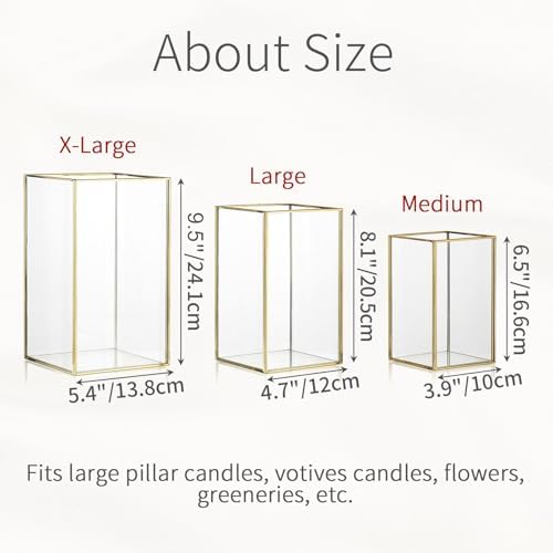 Glass Hurricane Candle Holder: 3 Pcs Gold Large Rectangular Hurricane Candleholder Lantern Centerpieces for Tables Glass Decorative Lantern Candle Holder for Wedding Christmas Home Decor - Image 6