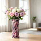 Mosaic Glass Vase, 11.8" Home Decor Flower Vase, Purple Red Vase, Handmade - Image 4