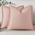 decorUhome Linen Fringe Pink Throw Pillow Covers 18x18 Set of 2 by decorUhome